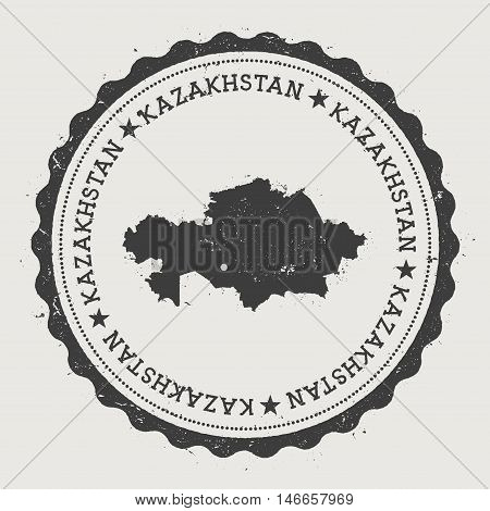 Kazakhstan Hipster Round Rubber Stamp With Country Map. Vintage Passport Stamp With Circular Text An