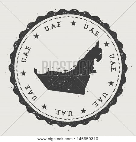 United Arab Emirates Hipster Round Rubber Stamp With Country Map. Vintage Passport Stamp With Circul