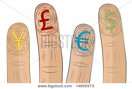 Simbolo di valuta le impronte digitali