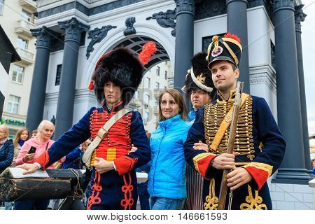 MOSCOW RUSSIA - SEPTEMBER 10 2016: Moscow City Day 869 anniversary of the city. Performance on Tverskaya Street. Installation dedicated to the 