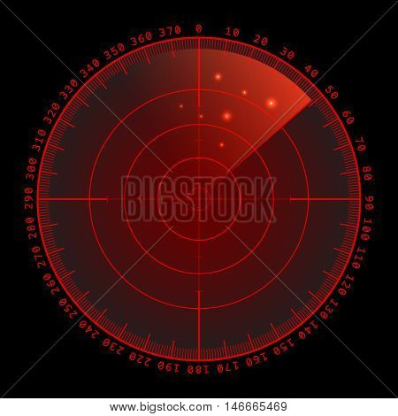 Military green radar. Screen with target. Futuristic HUD interface. Stock vector .