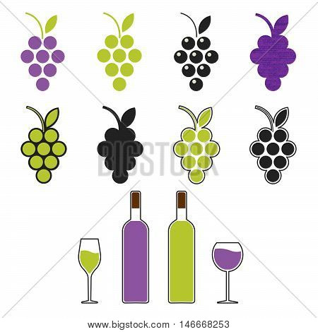 wine set symbol sign emblem. Grapevine; wine bottle wine glass. vector illustration.