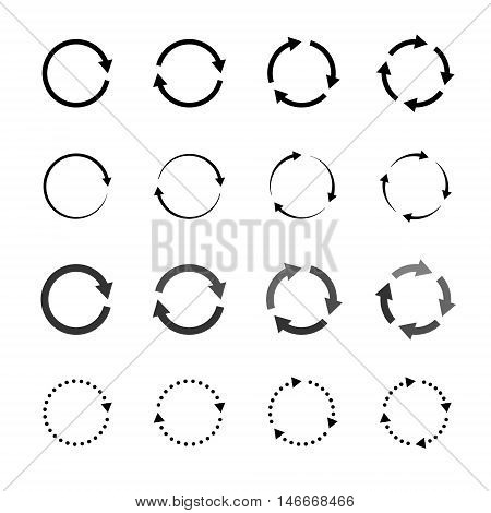 Set of grey circle vector arrows in modern style. Element for websites, illustration of connection, orient, for cursors or motion. Vector illustration on a white background.