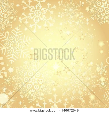 Golden Christmas frame with translucent snowflakes and stars (vector eps 10)