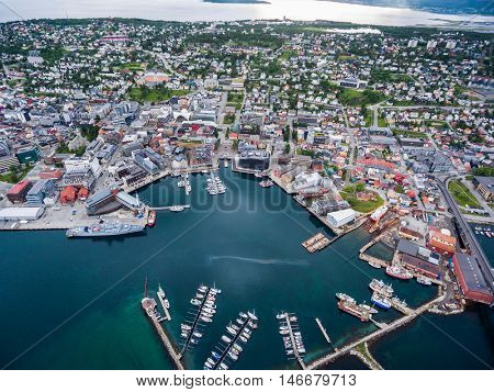 City Tromso, North Norway aerial photography. Tromso is considered the northernmost city in the world with a population above 50,000.