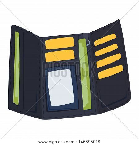 Purse leather open wallet with money shopping. Shopping buy change business currency leather purse wallet. Financial one payment bag accessory object purse trendy wallet vector.