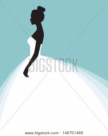Stock vector illustration of a beautiful woman in a wedding dress invitation or flyer template for the bride show