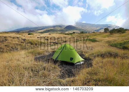 green tent on Etna National Park, Sicily