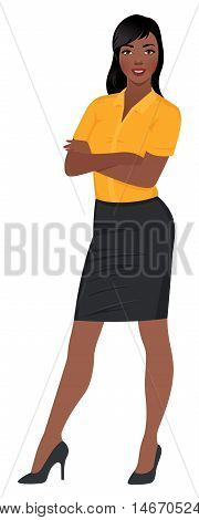 Woman African American businessman in full growth in a confident pose with arms crossed Stock vector illustration