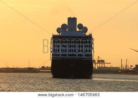 Velsen The Netherlands - August 27th 2016: Azamara Quest a cruise ship owned and operated by Azamara Club Cruises on North Sea Canal