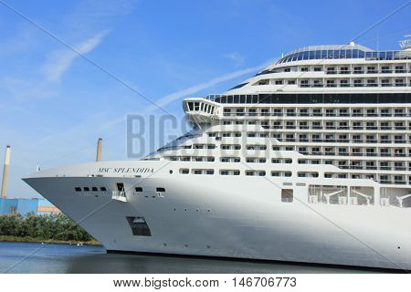 Velsen The Netherlands - September 10th 2016: MSC Splendida a cruise ship owned and operated by MSC Cruises on North Sea Canal