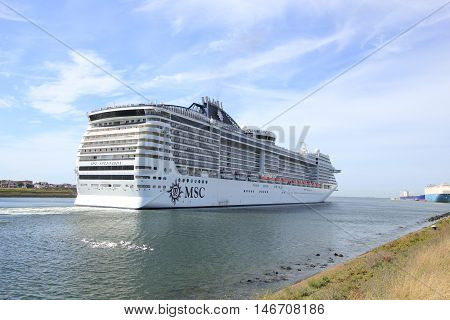 Ijmuiden The Netherlands - September 10th 2016: MSC Splendida a cruise ship owned and operated by MSC Cruises towards North Sea