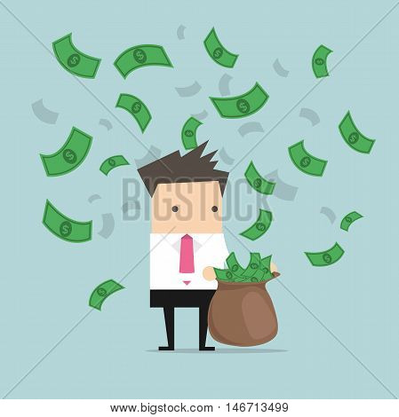 Businessman catching money in a sack vector