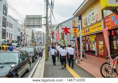 Fukuoka Japan - June 30 2014 : Nishijin Shopping District.this shopping street located in Sawara-ku (ward) in Fukuoka. The street was founded on the part of Karatsu-kaido road ( which was maintained in Edo period.