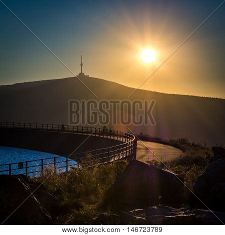 Sunrise over The highest mountain Praded of Czech mountains Jeseniky