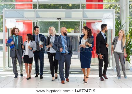 Business People Group Discussion Meeting, Smile Talking In Modern Office, Businesspeople Colleague Team