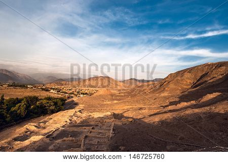 Cahuachi archaeological site in the in the desert of Nazca in Peru