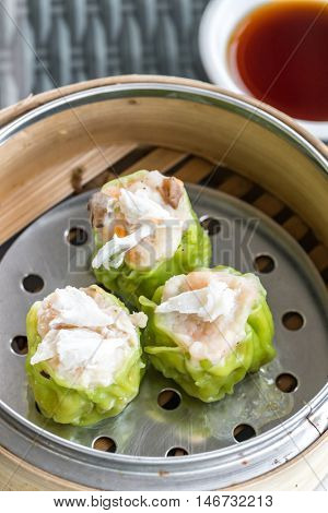 Chinese dim sum Shumai - Steamed Chinese groumet cuisine