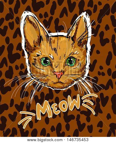 vector cat illustration, red cat, Red cat looking