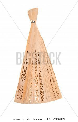 wooden oriental fan isolated on white background