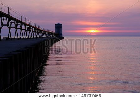 Manistee North Pierhead Lighthouse restoration, built in 1870, Lake Michigan, MI, USA