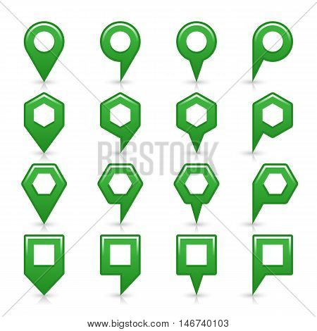 Flat green color map pin sign location icon with gray shadow and reflection isolated on white background. Web design element save in vector illustration 8 eps