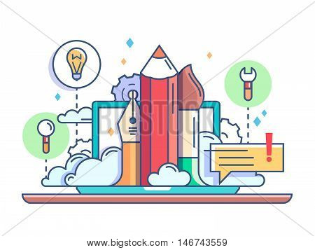 Design concept pencil and brush. Items for drawing tablet and creative idea. Vector illustration