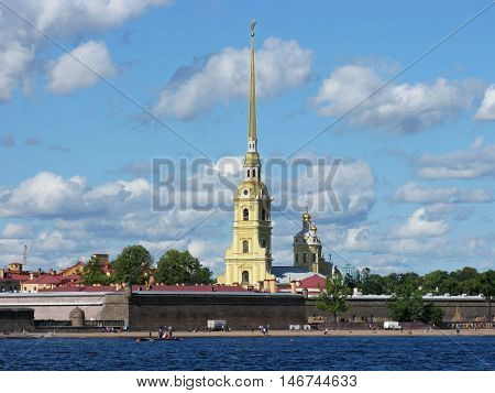 View of the Peter and Paul fortress. Peter and Paul cathedral. Landmark. Tourist attraction. Monument of architecture. Saint Petersburg. Russia.