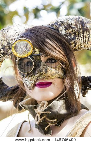 CAGLIARI, ITALY - May 29, 2016: Sunday at La Grande Jatte VIII Ed. At the Public Gardens - Sardinia - portrait of a beautiful woman in steampunk costumes