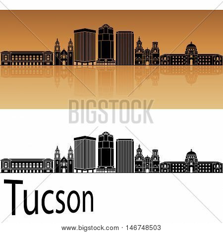 Tucson skyline in orange background in editable vector file