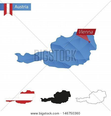Austria Blue Low Poly Map With Capital Vienna.