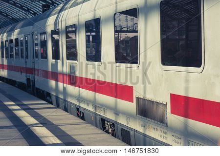 Berlin Germany - September 9 2016: ICE train on plattform at central train station in Berlin Germany.