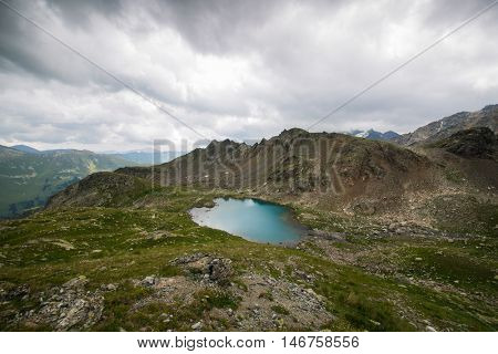 Mountain lake with blue water