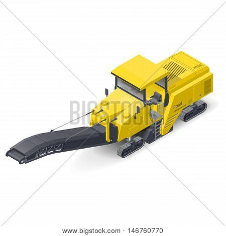 Road milling machine detailed isometric icon vector graphic illustration