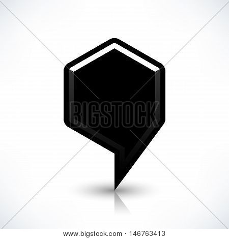 Blank map pin location sign rounded hexagon icon in flat style. Empty black shapes with gray oval shadow and reflection on white background. Web design element saved in vector illustration 8 eps