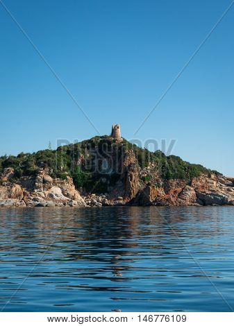 Saracen Tower On Hill In Italy In Sardina Coast
