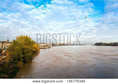 Old stony bridge in Bordeaux, France Europe