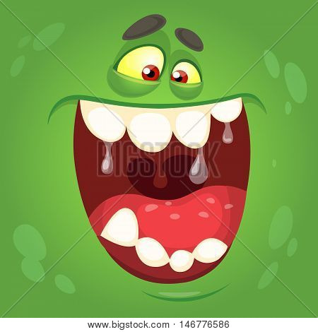 Cartoon monster face. Vector Halloween green monster avatar