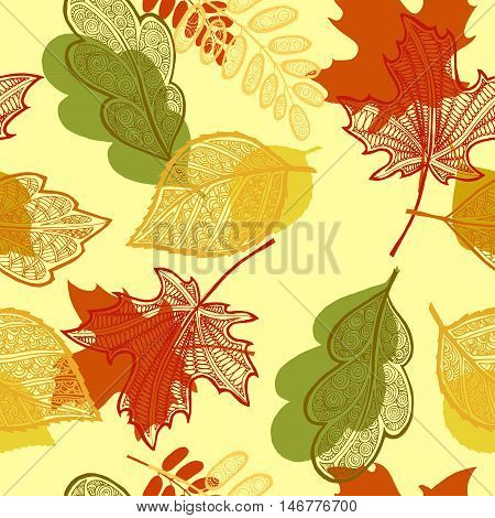 vector seamless texture background of autumn leaves oak maple birch