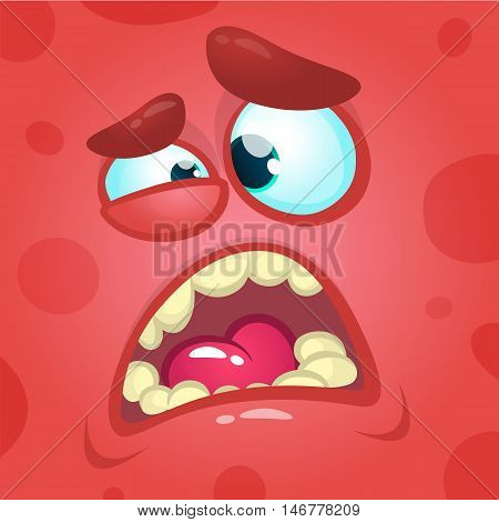 Cartoon screaming monster face. Vector Halloween red angry monster avatar