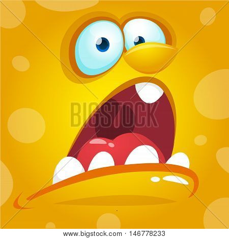 Cartoon monster face. Vector Halloween yellow screaming monster avatar