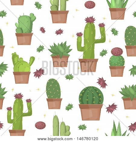 Cactus seamless pattern vector background. Summer print green art graphic cactus pattern design plant garden vector. Desert botanical flower cactus seamless pattern nature design.