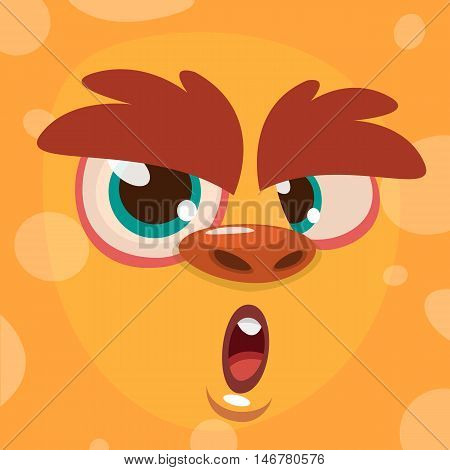 Cartoon monster face. Vector Halloween orange monster avatar