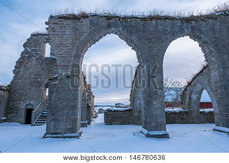 Arch way of the Alvastra Monastery ruins