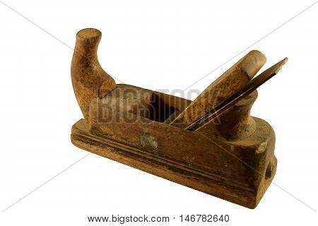 Old hand plane with white background. Closeup