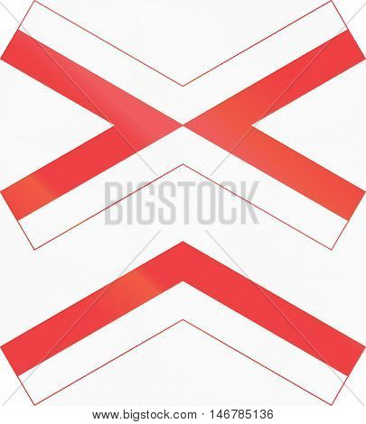 Danish Warning Road Sign - Level Crossing With Multiple Tracks