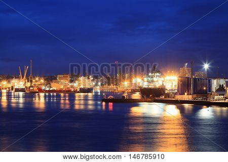 ABERDEEN SCOTLAND - 27 JANUARY 2016: Big supply boats in Abeerden harbor on 27 January 2016. Aberdeen port is one of the busiest ports in UK.