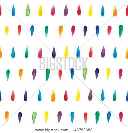 Colourful watercolor drops seamless pattern. Colourful rain. Illustration