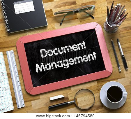 Document Management Handwritten on Small Chalkboard. Small Chalkboard with Document Management Concept. 3d Rendering.