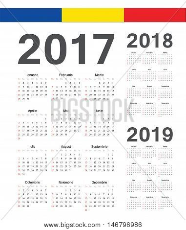 Set Of Romanian 2017, 2018, 2019 Year Vector Calendars